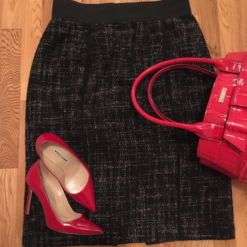 Halogen Black and Grey Tweed Pencil Skirt